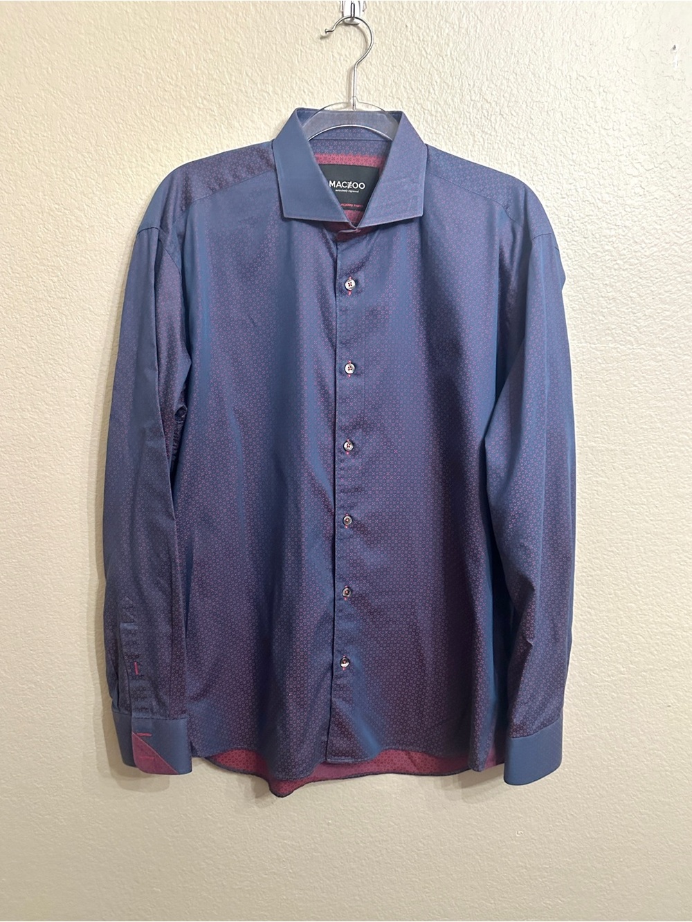 Maceoo Einstein A-2046 Grey Red Italian Jacquard Dress Shirt Men’s 4/L